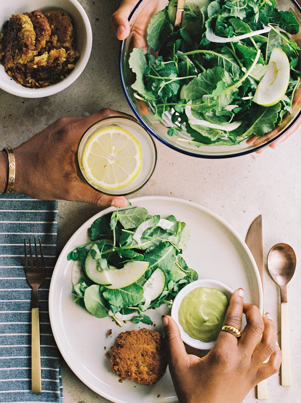 chopped-salad-with-cheesy-chickpea-fritters