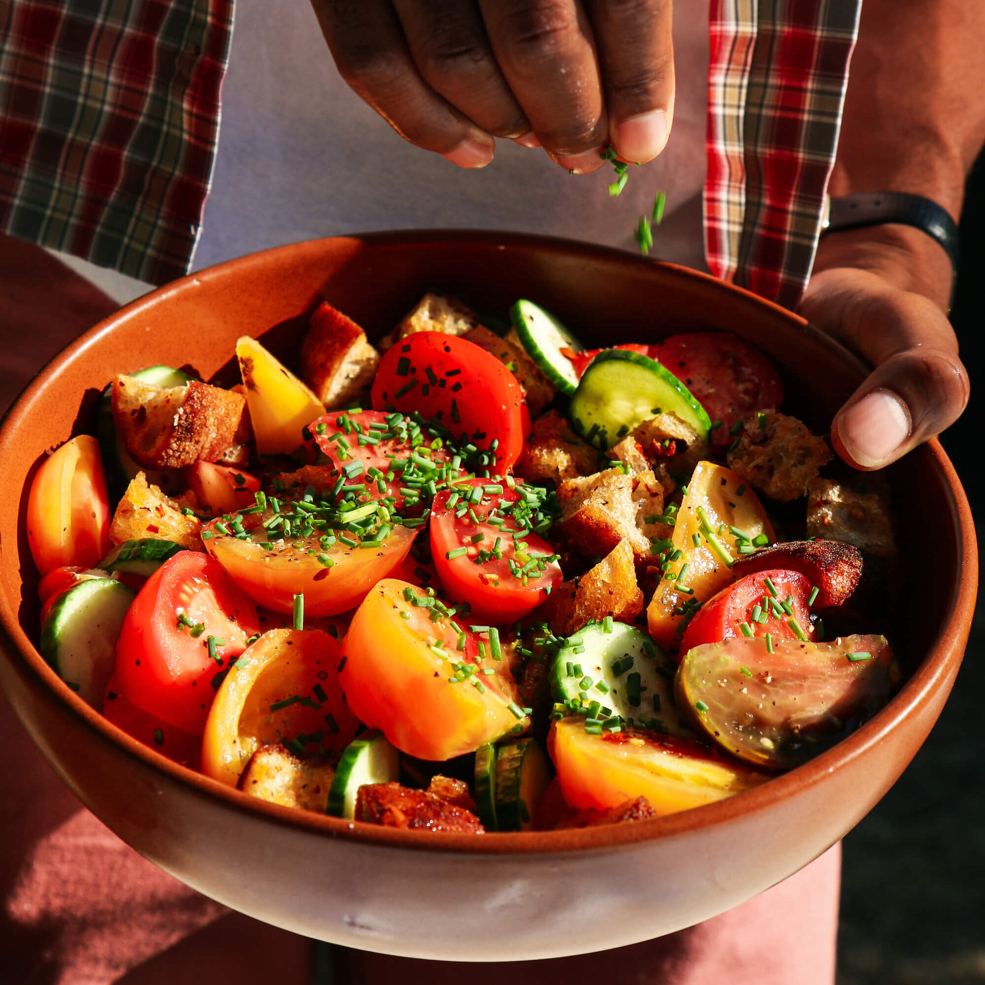 Fragrant Tomato Salad with Fried Croutons - Earth in Color